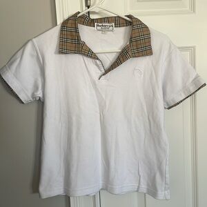 Rare Vintage Burberry Cotton White Polo Shirt with Plaid Collar Women’s